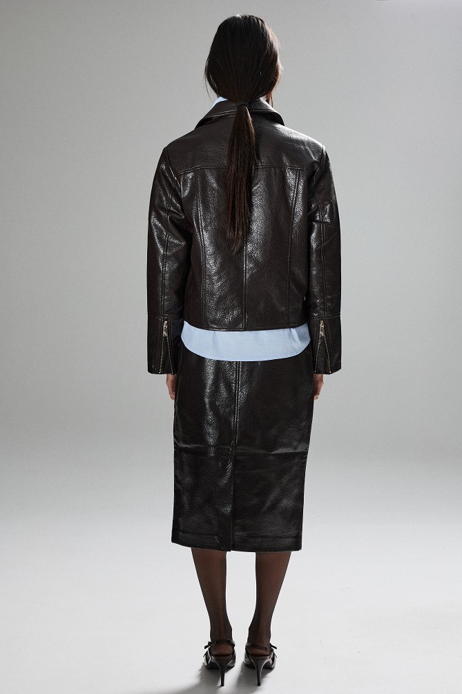 Leather-look jacket with belt