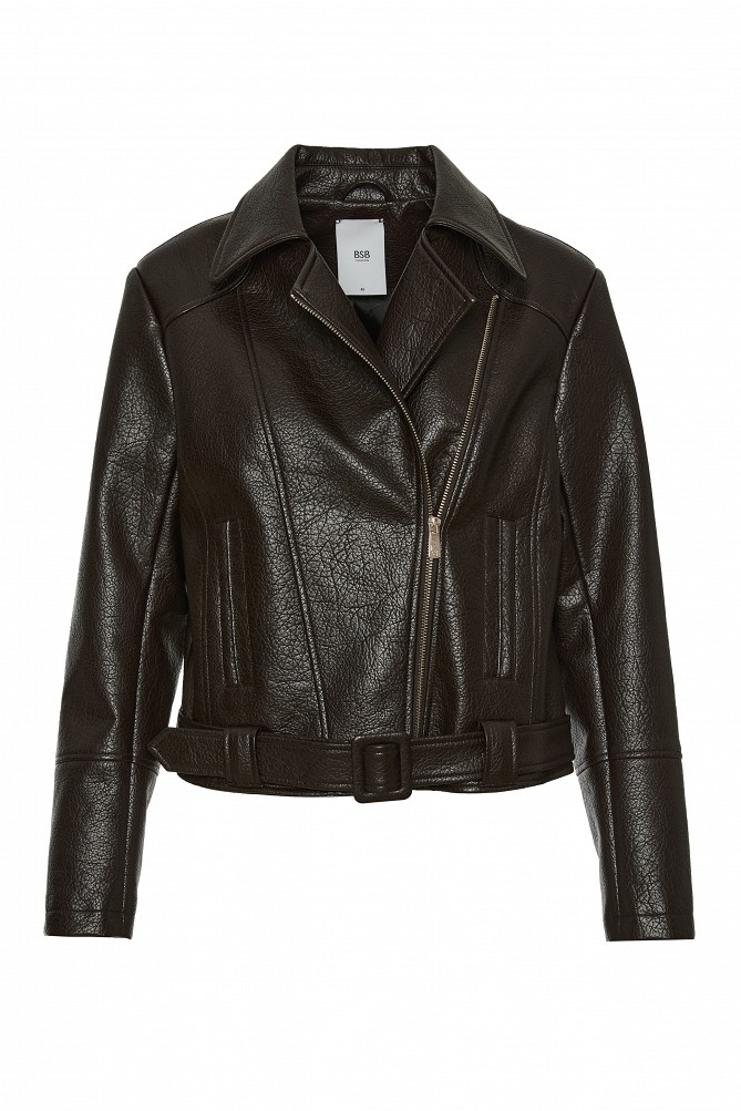 Leather-look jacket with belt