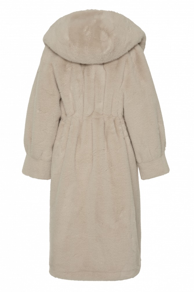 Long hooded faux fur coat