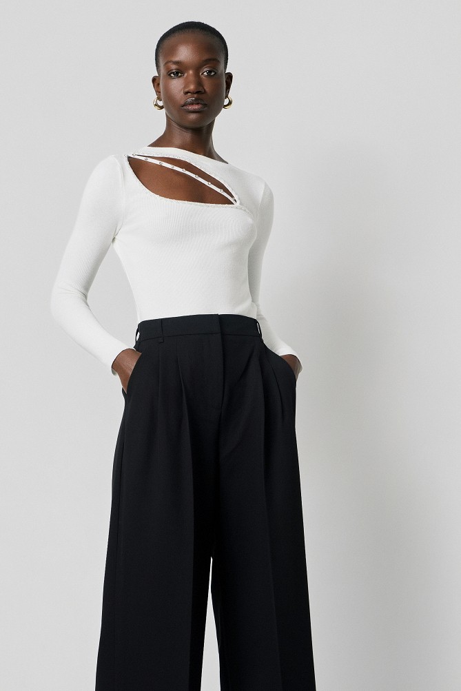Sweater with cut-out detail and rhinestones