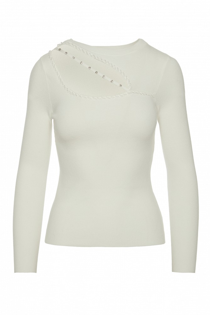 Sweater with cut-out detail and rhinestones