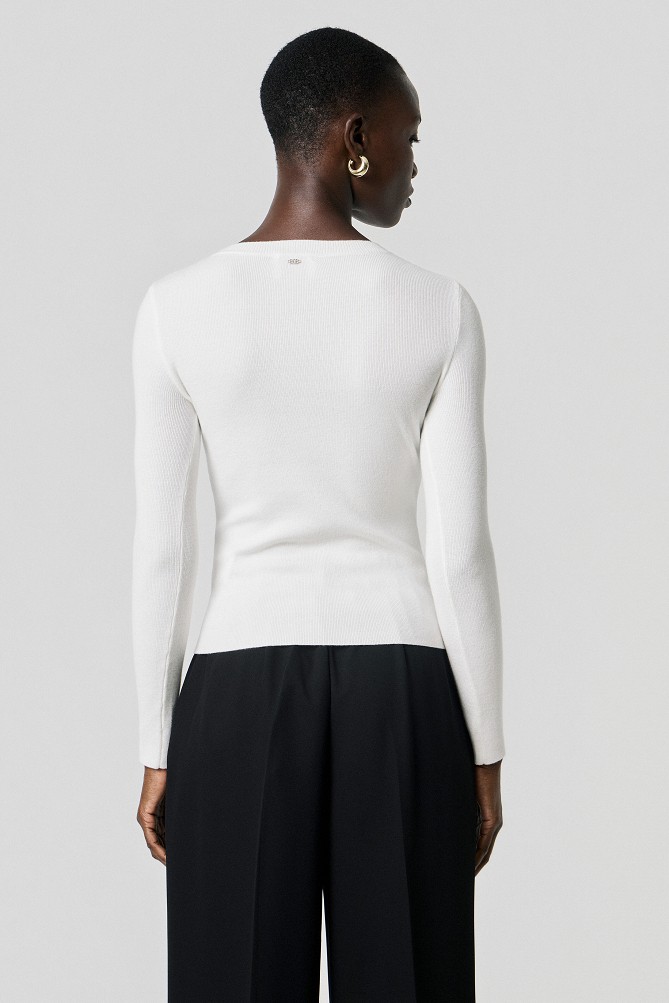 Sweater with cut-out detail and rhinestones