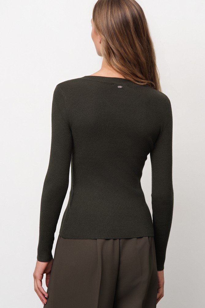 Sweater with cut-out detail and rhinestones