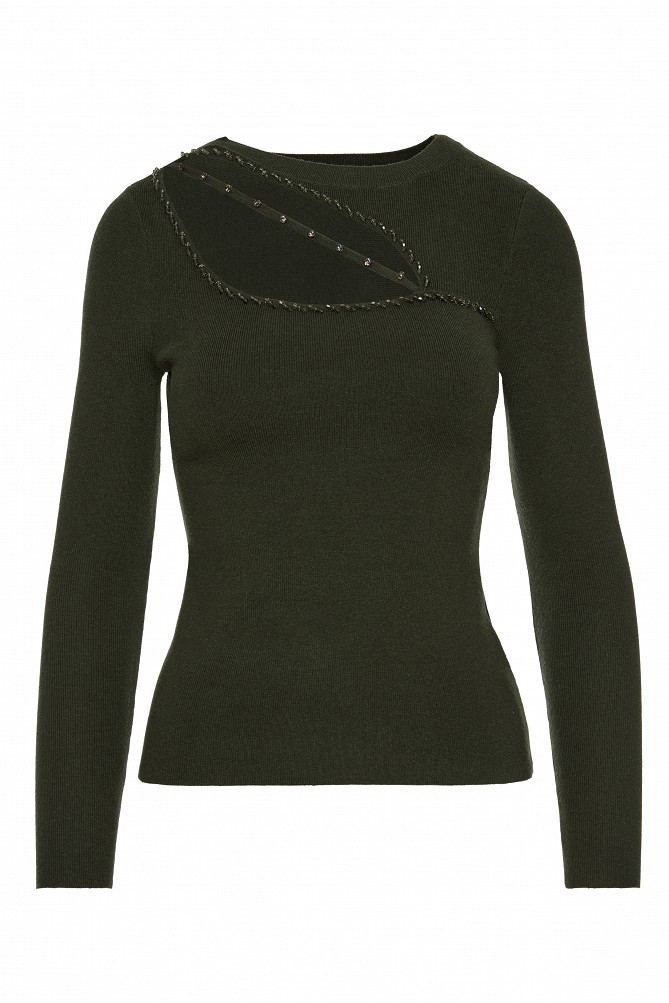 Sweater with cut-out detail and rhinestones