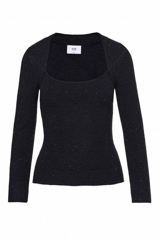 Rhinestone-embellished knitted blouse