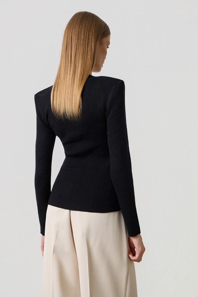Rhinestone-embellished knitted blouse