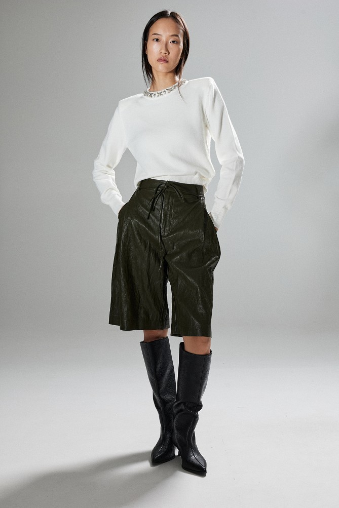 Embellished knit sweater with decorative stones