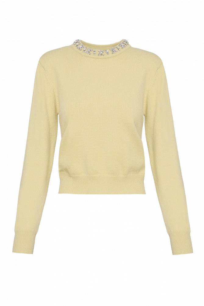 Embellished knit sweater with decorative stones