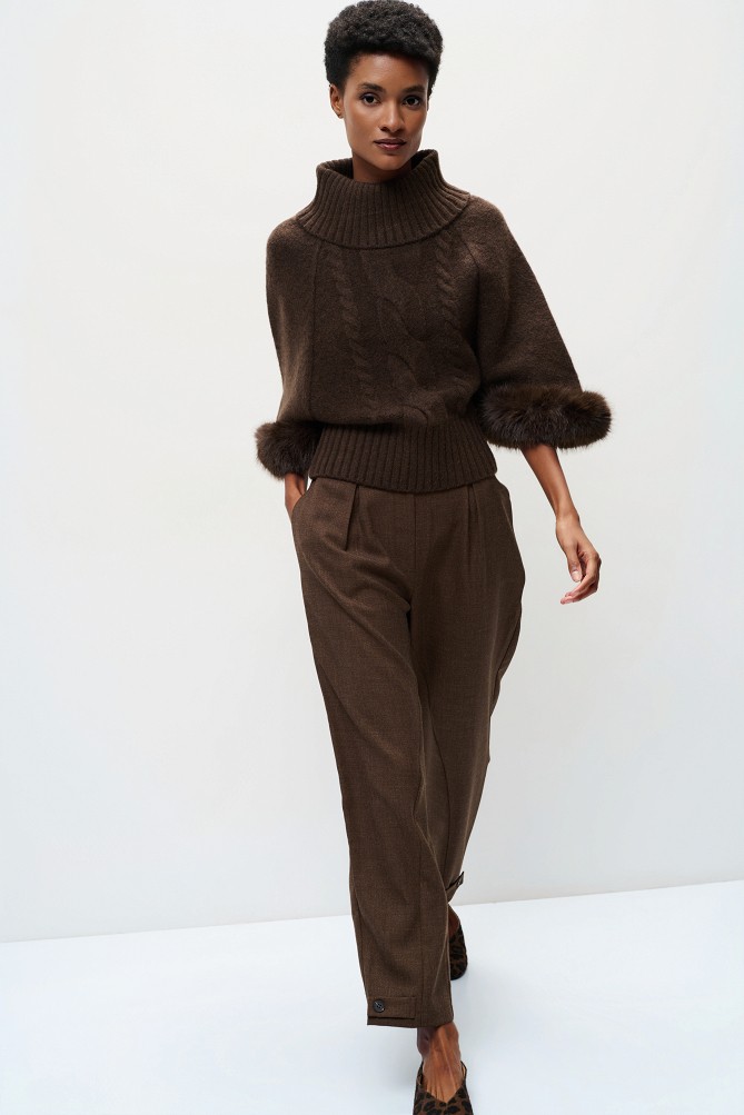 Turtleneck sweater with faux fur sleeves