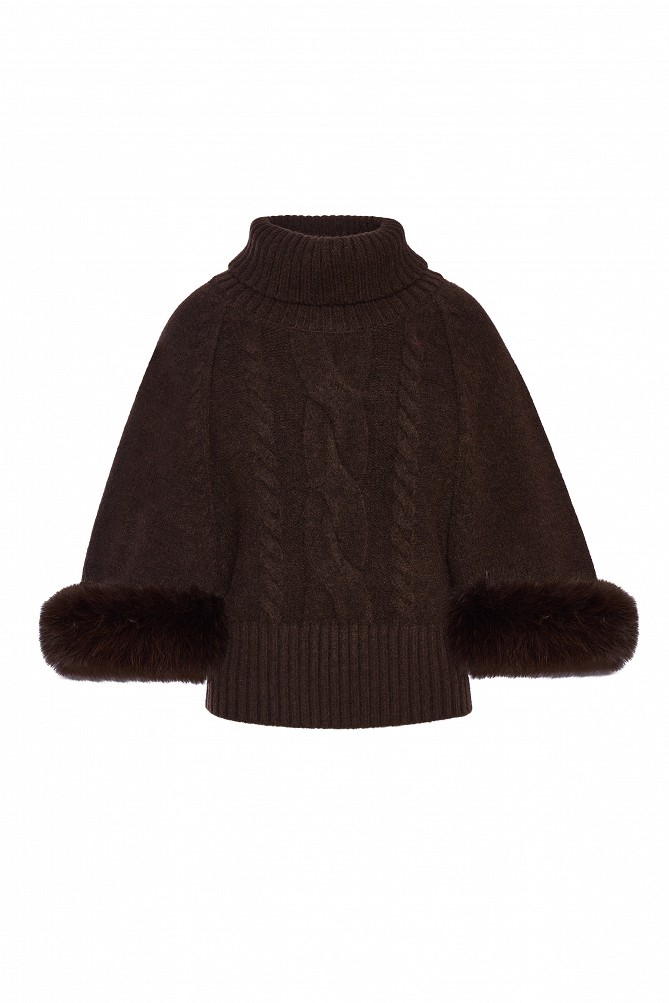 Turtleneck sweater with faux fur sleeves
