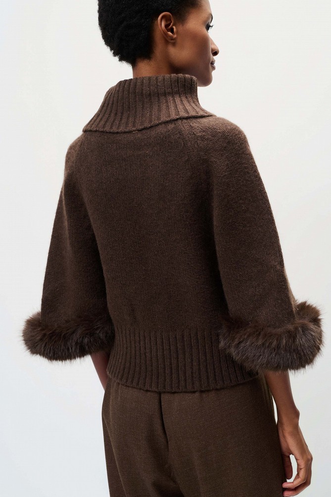 Turtleneck sweater with faux fur sleeves