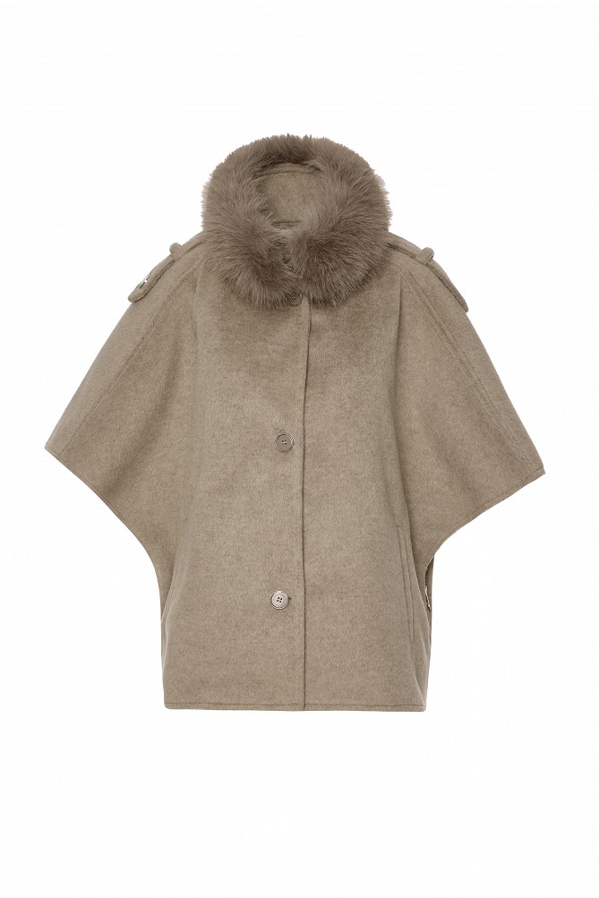 Cape with faux fur collar