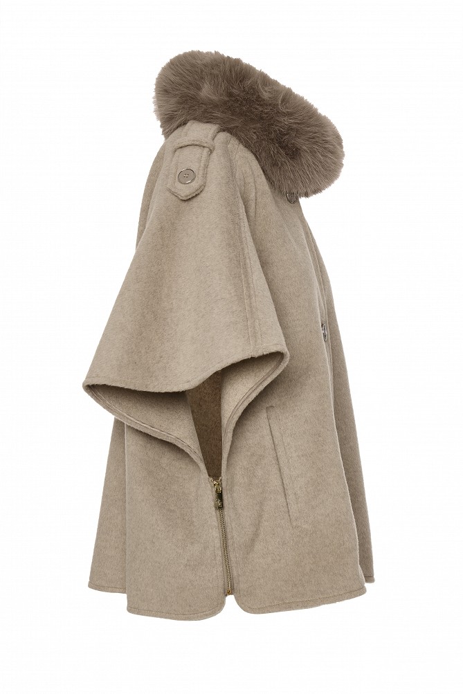 Cape with faux fur collar