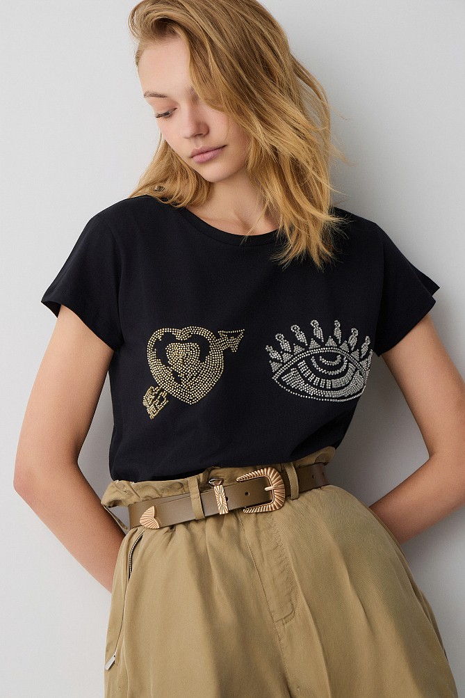 T-shirt with rhinestone embellishments