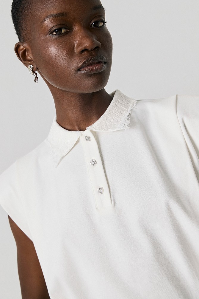 Polo top with lace detailing