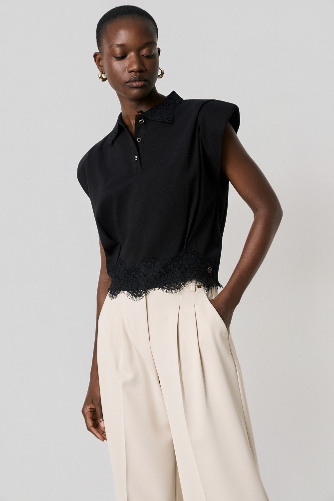 Polo top with lace detailing