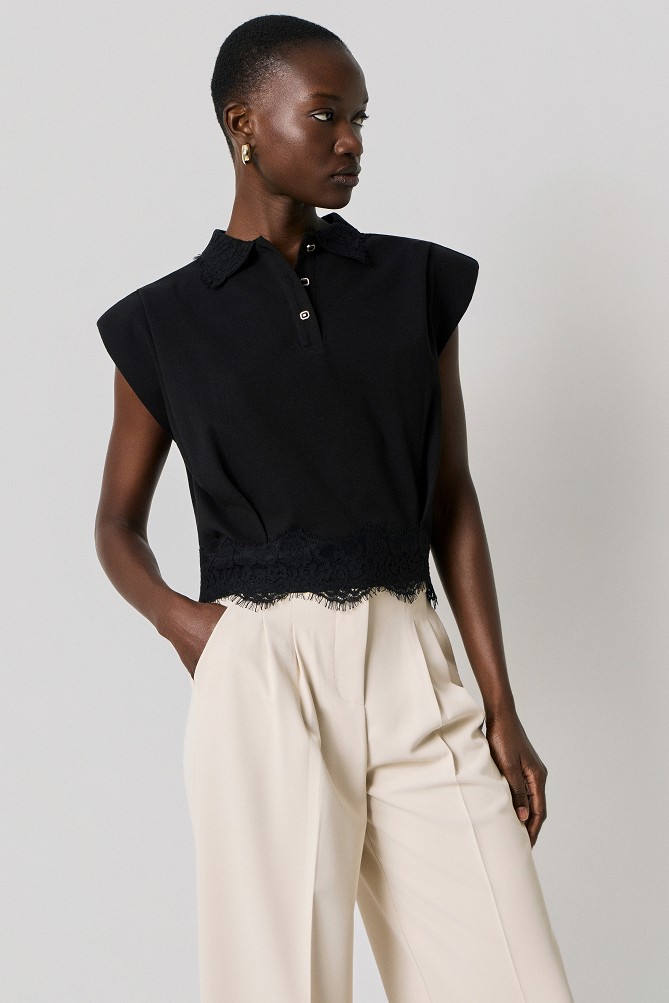 Polo top with lace detailing