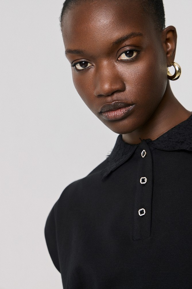 Polo top with lace detailing