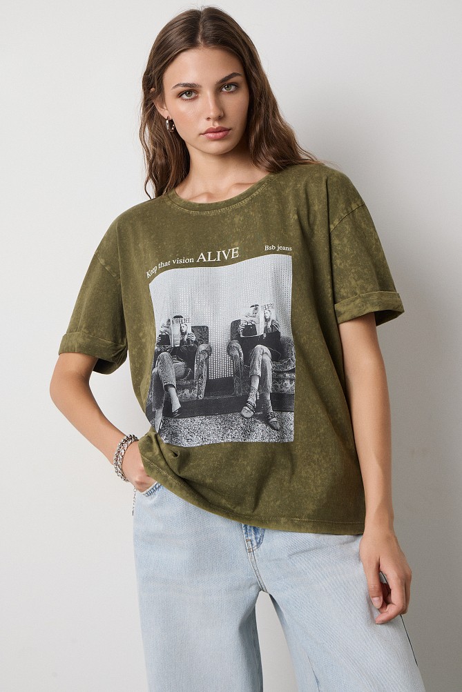 Printed T-shirt with rhinestones