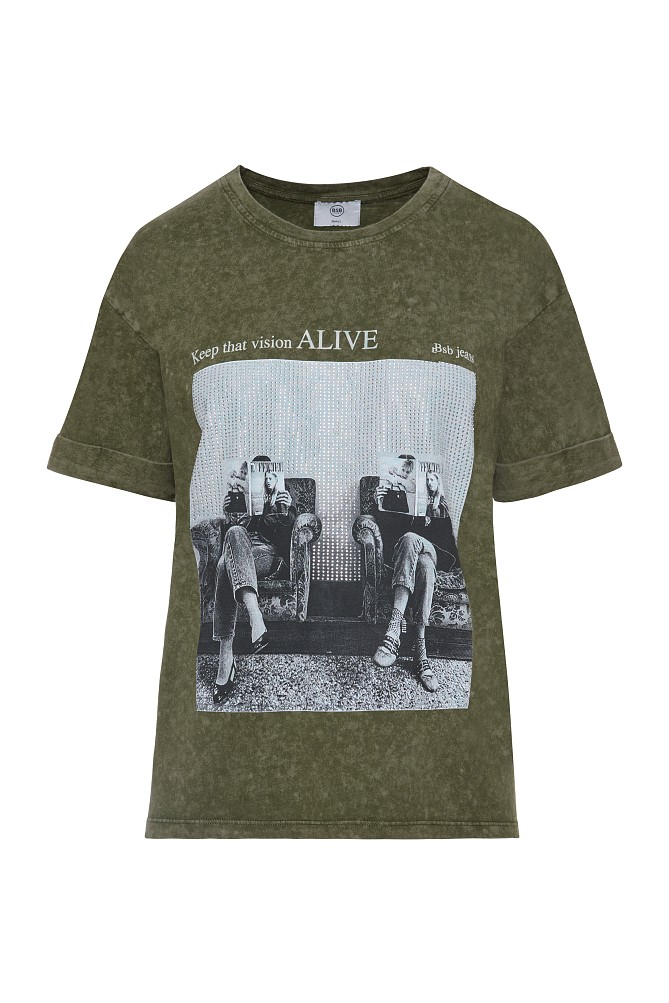 Printed T-shirt with rhinestones