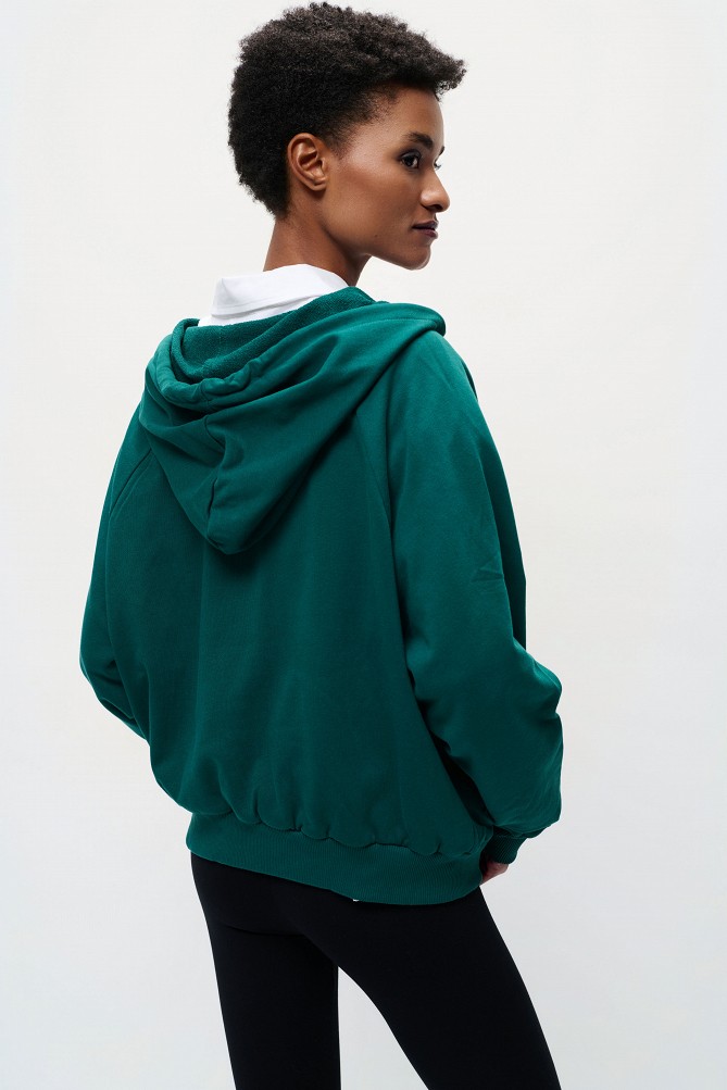 Printed hooded sweatshirt with rhinestone details