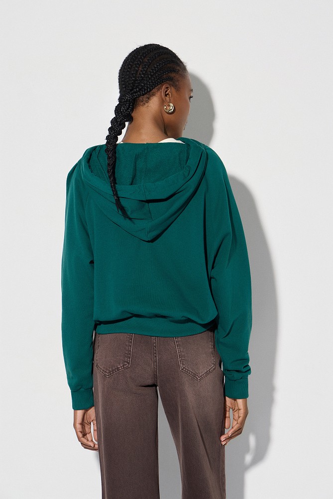 Printed hooded sweatshirt with rhinestone details