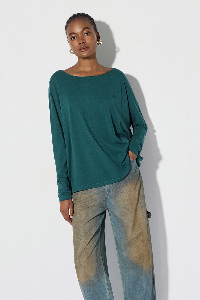 Oversized cotton long-sleeve blouse