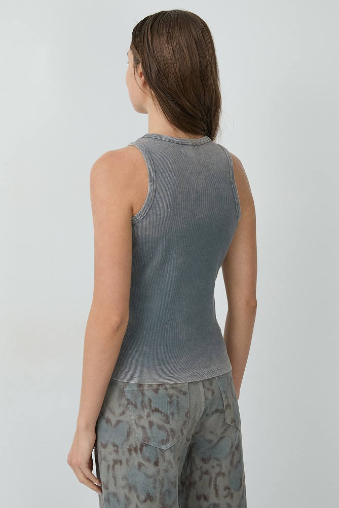 Sleeveless ribbed top with rhinestone embellishments