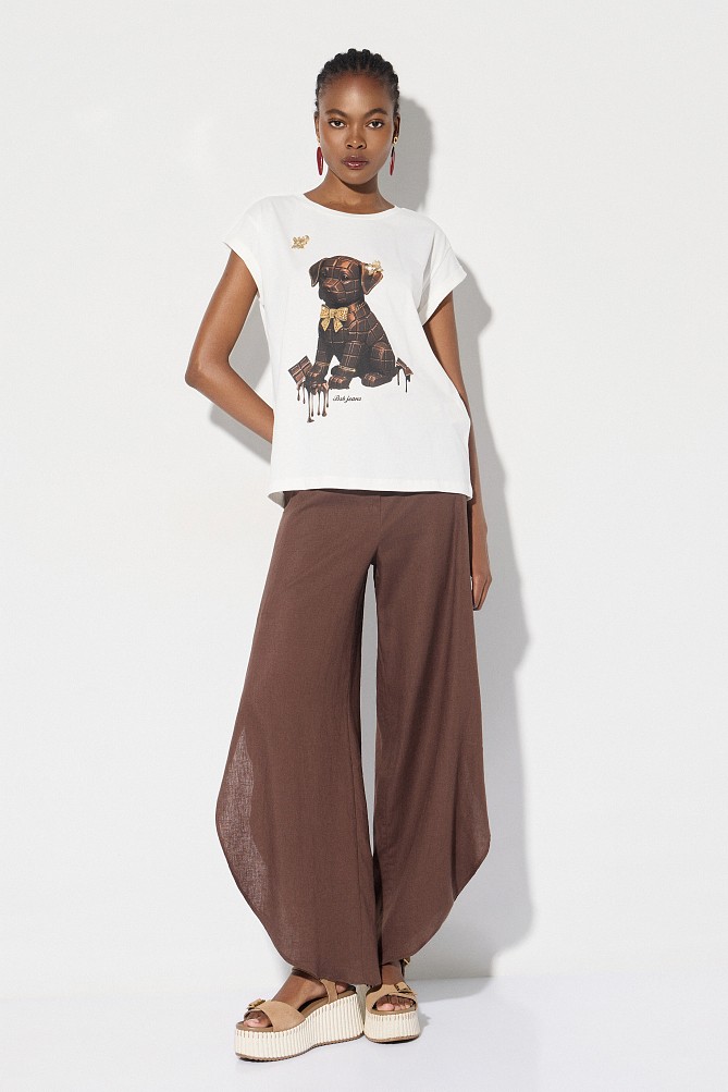 T-shirt with print and rhinestone embellishments