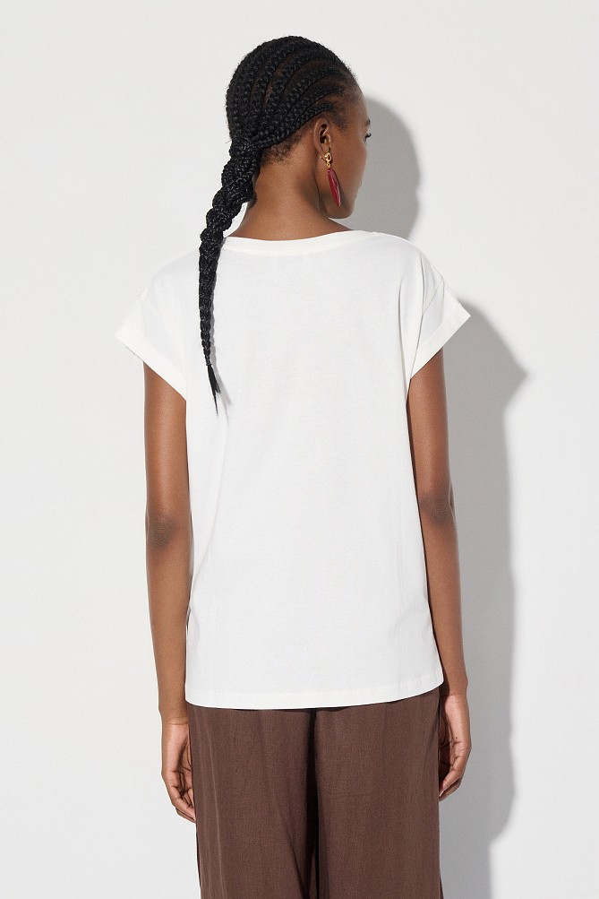 T-shirt with print and rhinestone embellishments