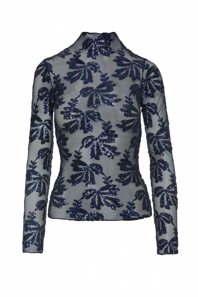Sheer top with sequin embellishments
