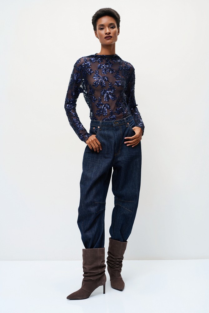 Sheer top with sequin embellishments