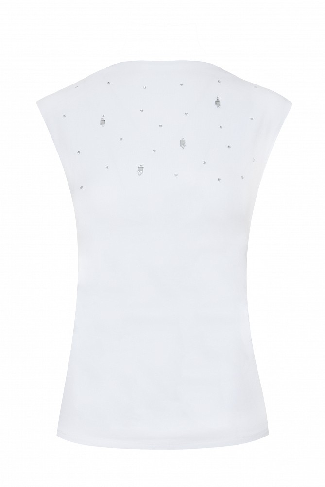 Sleeveless top with rhinestone embellishments