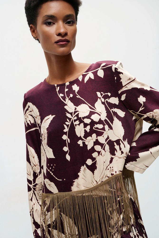 Floral blouse with fringe details