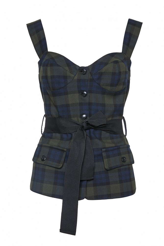 Checked top with a waist belt