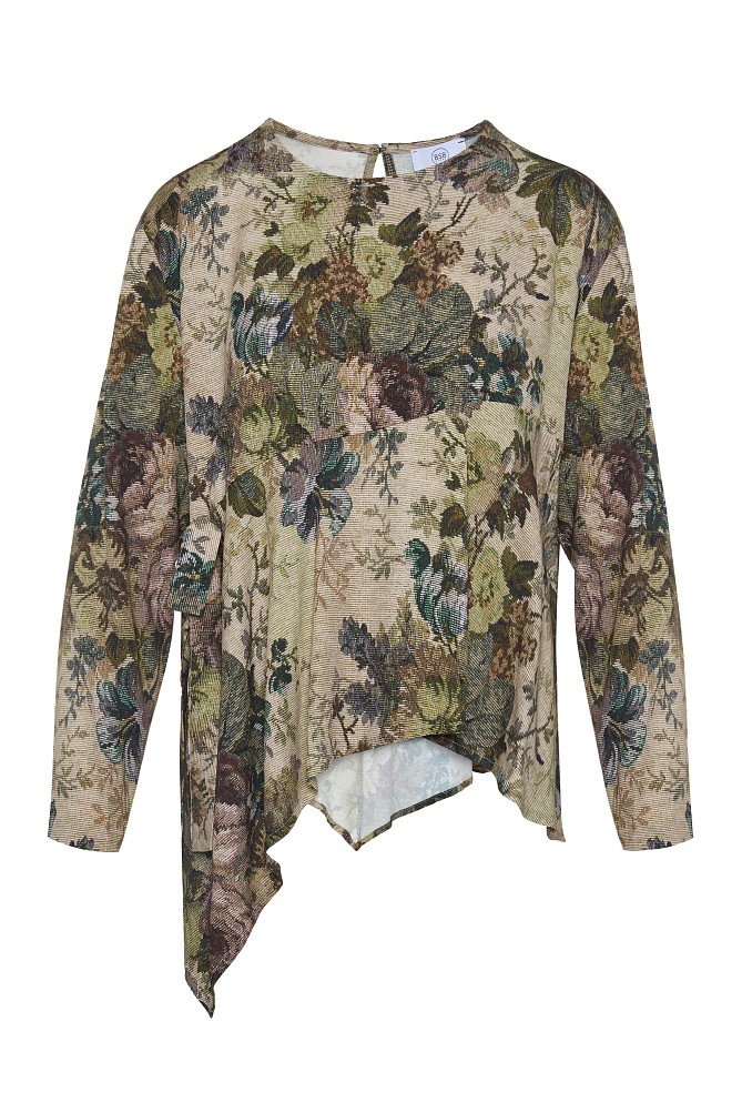 Floral blouse with an asymmetrical hem