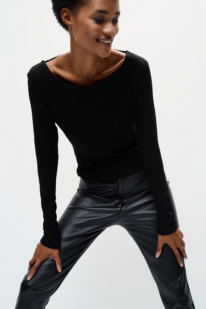 Bamboo fabric top with lace and a draped back