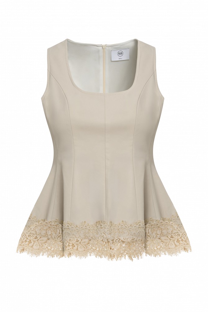 Lace and leather-look top