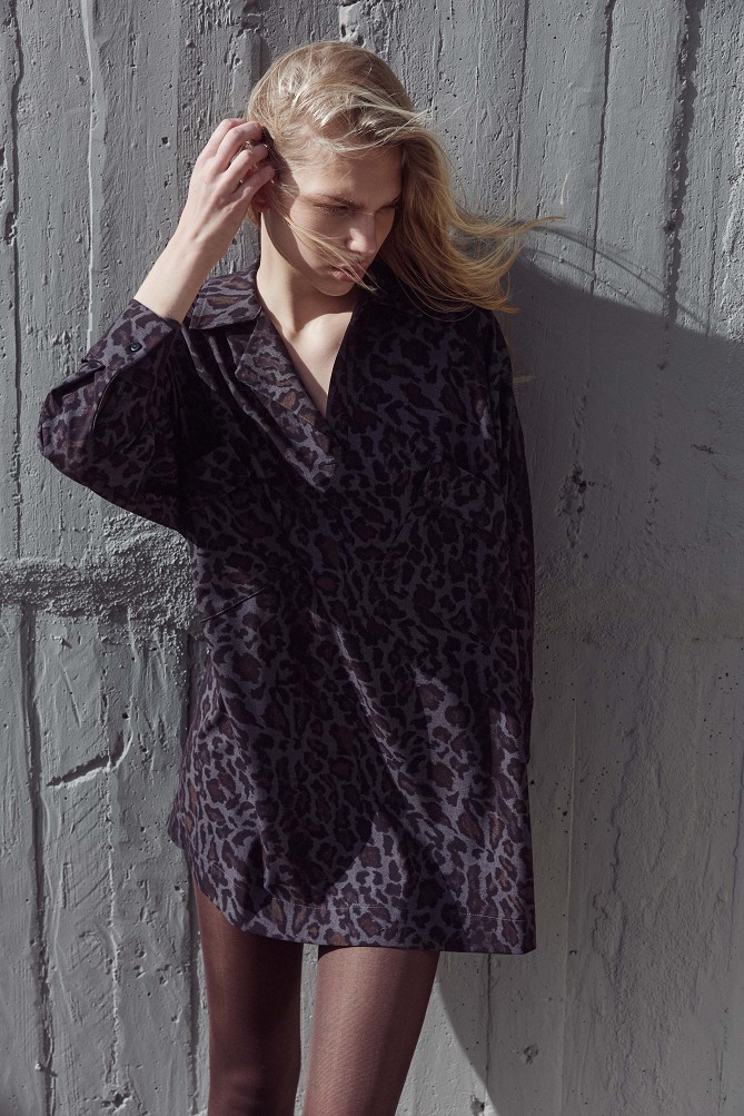 Mini leopard print shirt dress