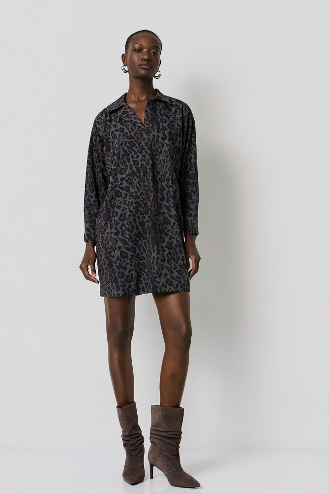 Mini leopard print shirt dress
