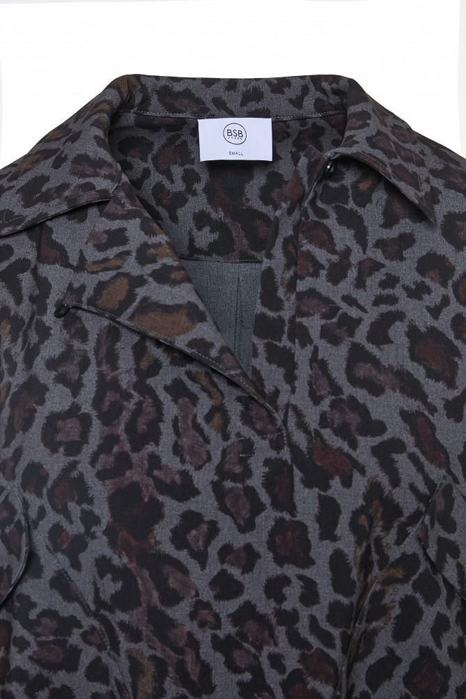 Mini leopard print shirt dress
