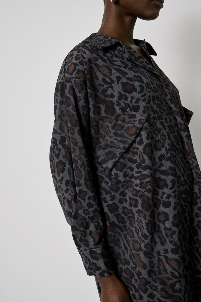 Mini leopard print shirt dress