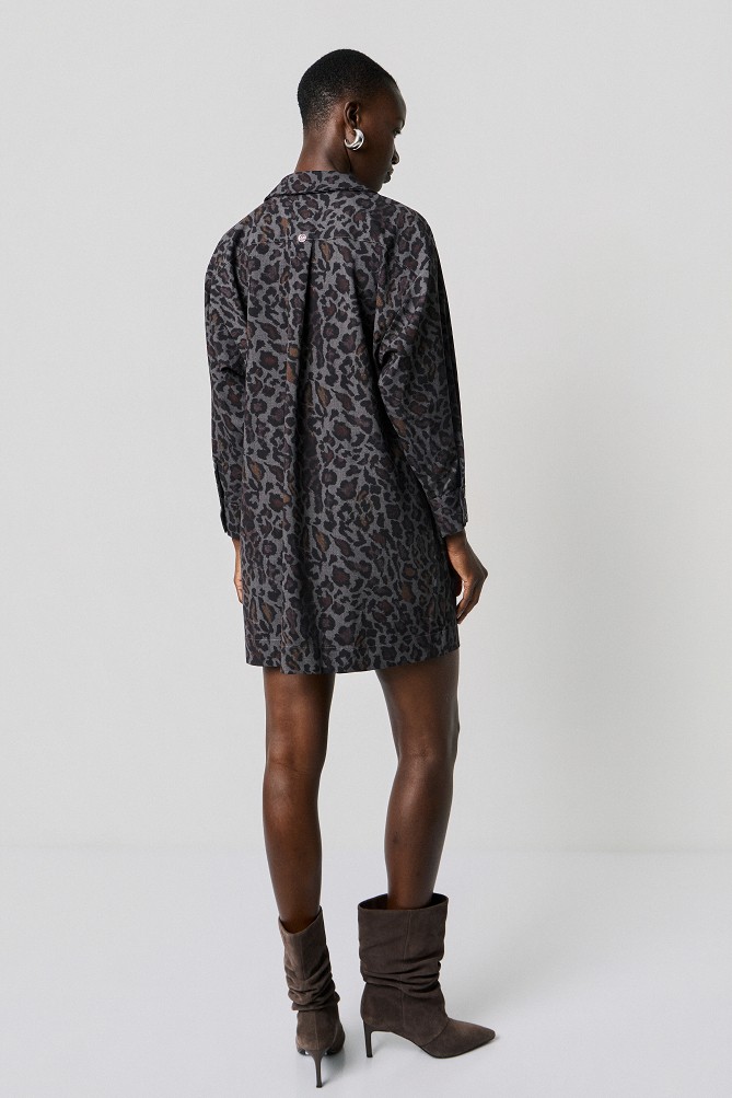 Mini leopard print shirt dress