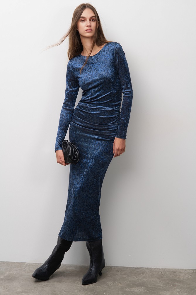 Printed velvet midi dress