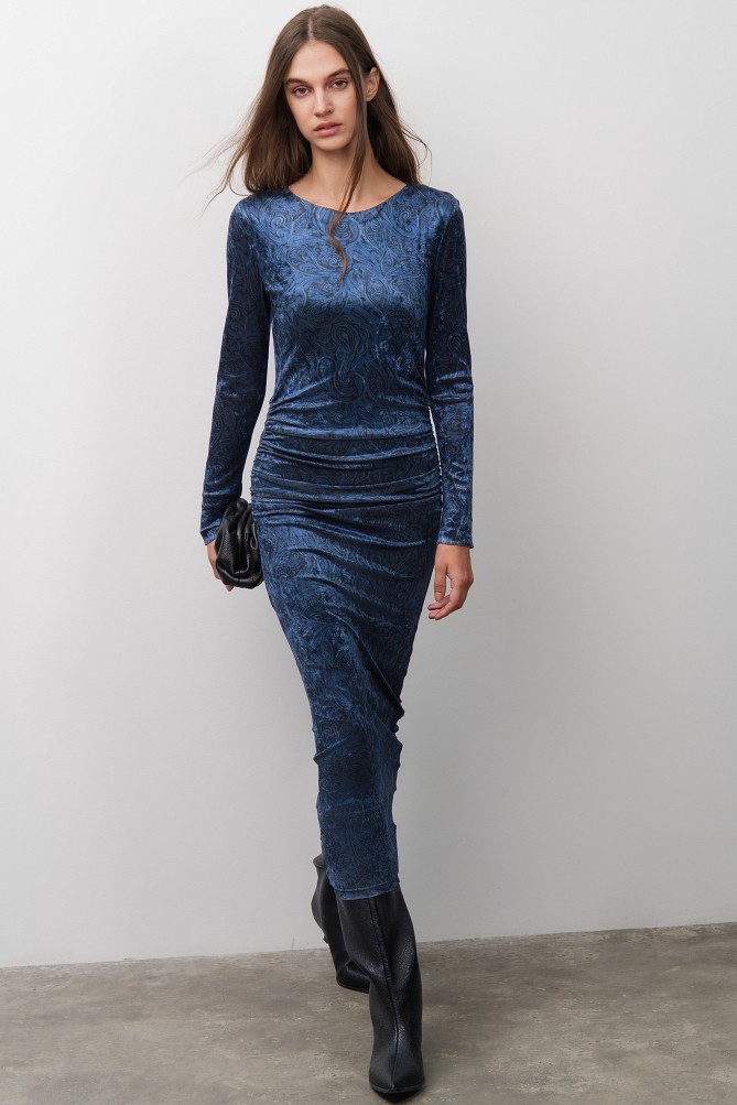 Printed velvet midi dress