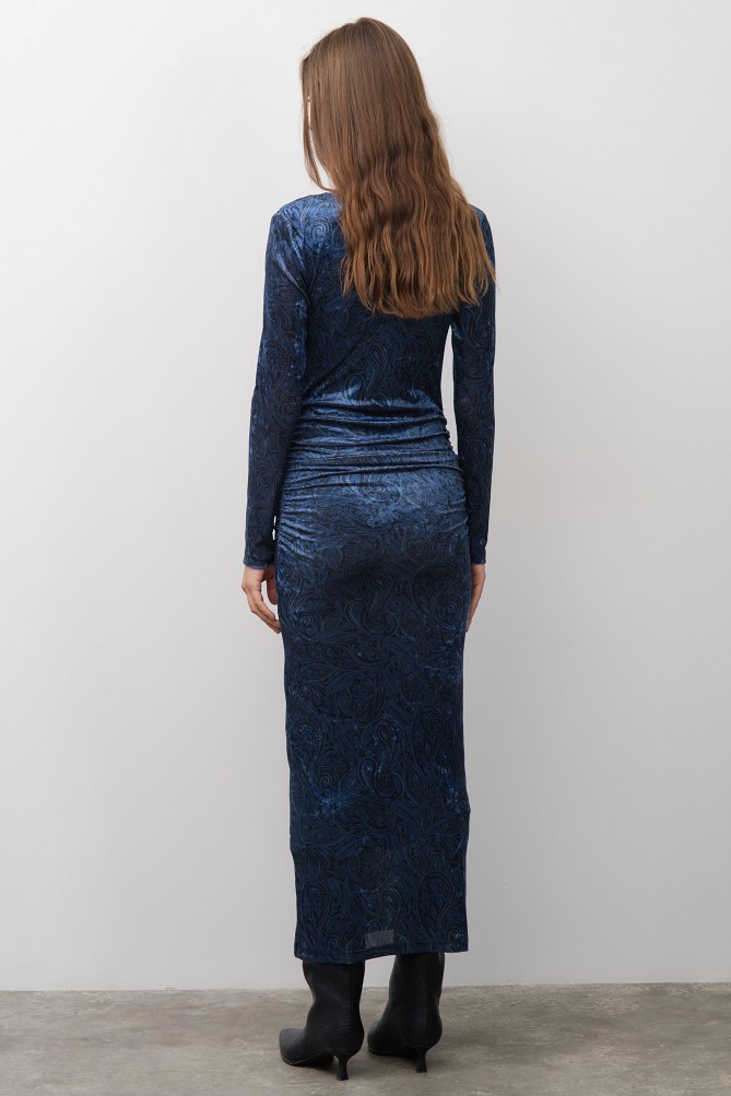 Printed velvet midi dress
