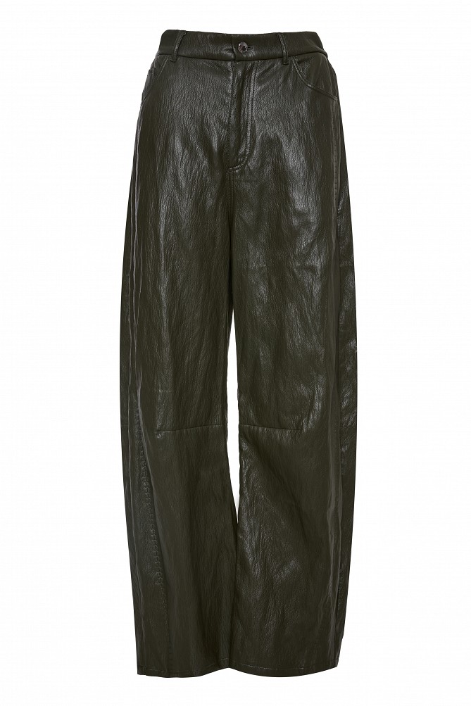 Leather-look barrel-leg trousers