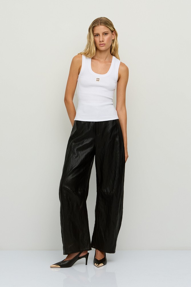 Leather-look barrel-leg trousers