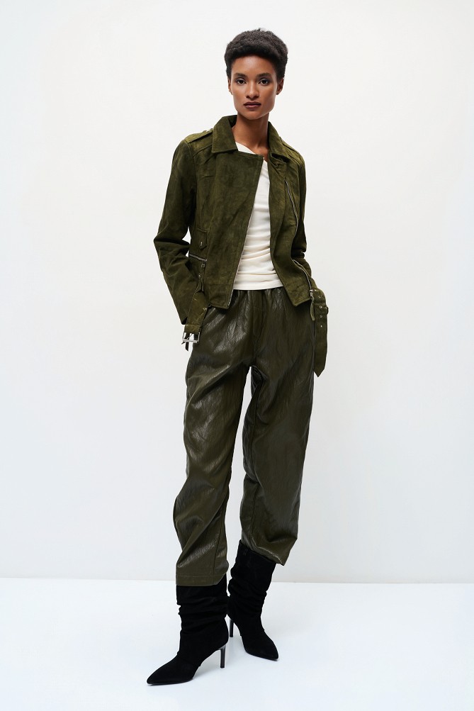 Joy barrel leather-effect trousers