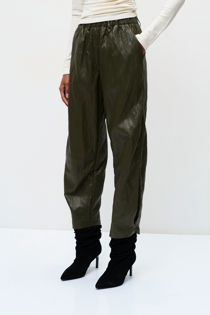 Joy barrel leather-effect trousers